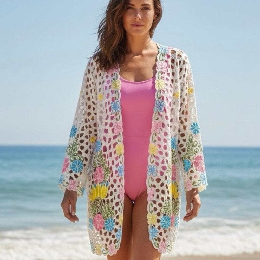 Vintage International Apparel Swim Cover-up Cutout embroidery size XL